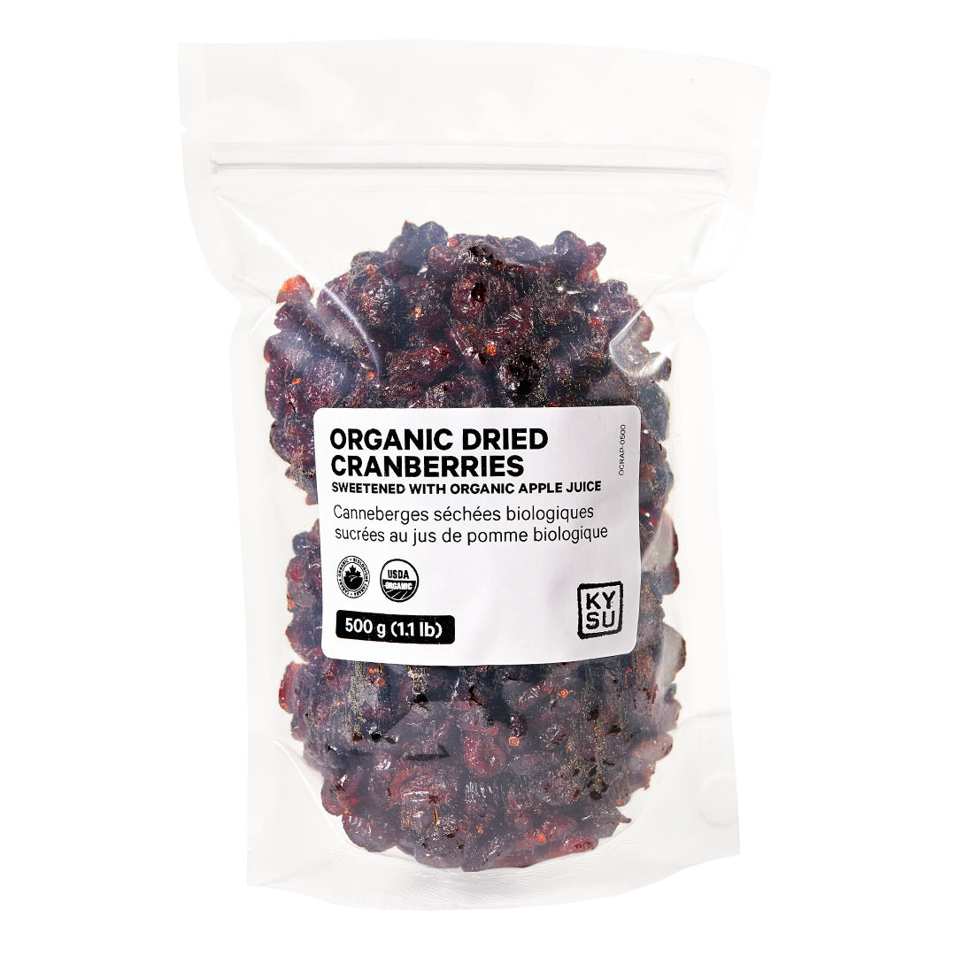 Organic dried cranberries sweetened with organic apple juice, 500 g